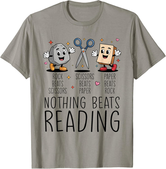 Nothing Beats Reading Rock Paper Scissors T-Shirt - T-Shirt | Sand