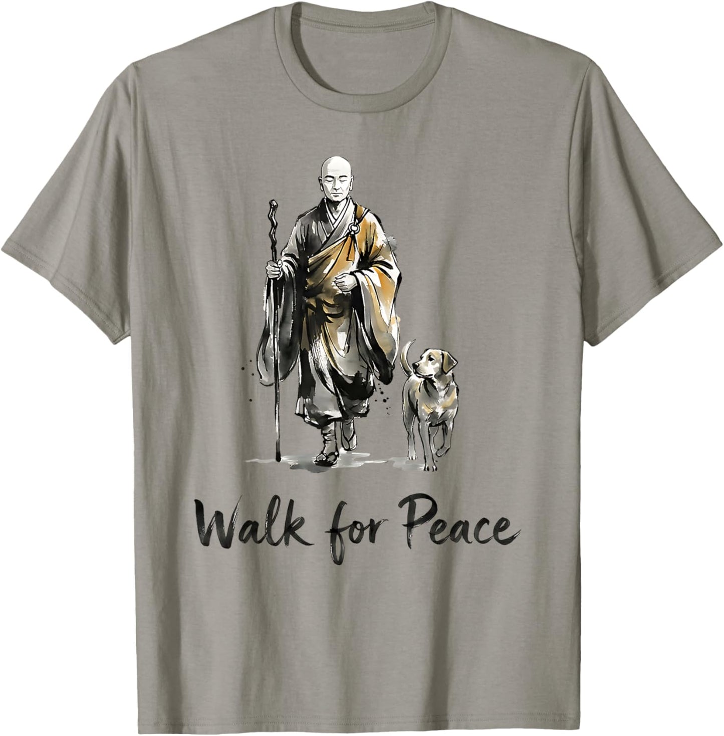 Minimalist Zen Art Walk for Peace Monks with Aloka Dog T-Shirt - T-Shirt | Sand