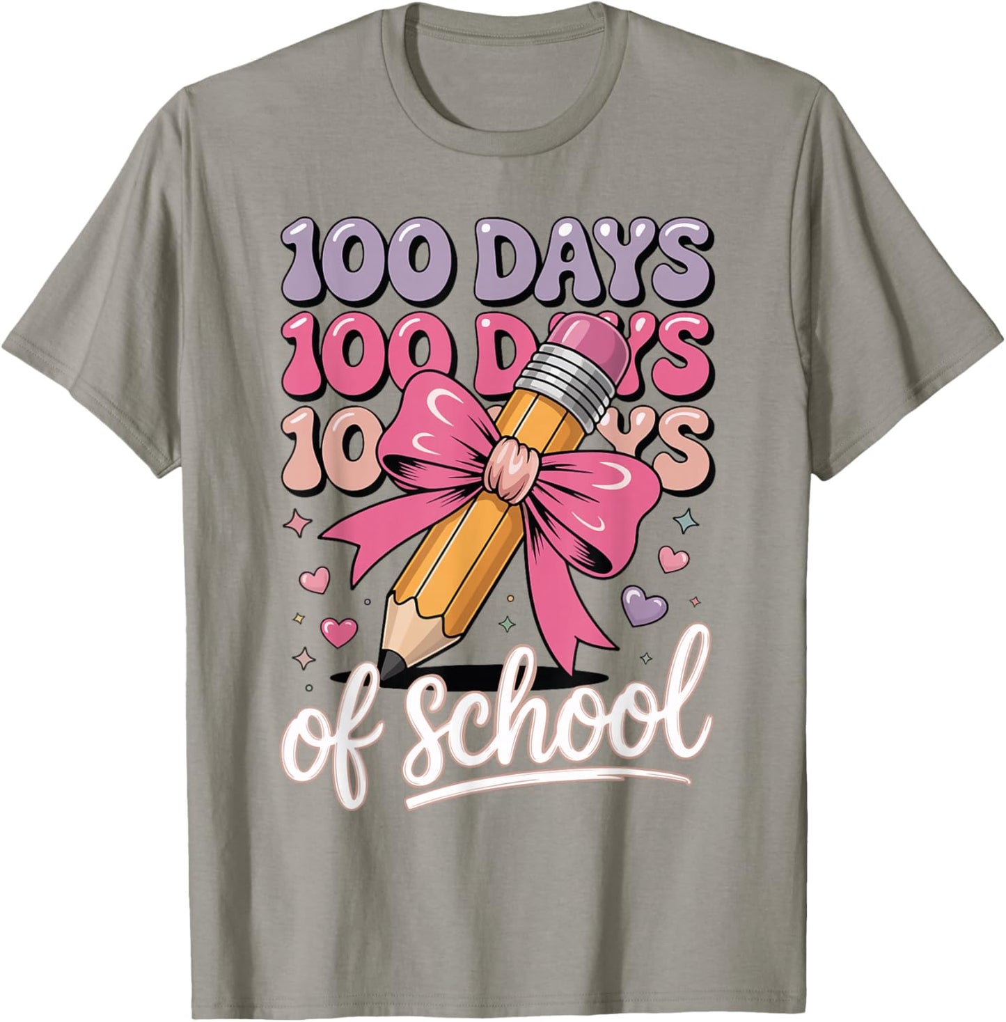 100 Days of School Girls Coquette Bow 100th Day of School T-Shirt - T-Shirt | Sand
