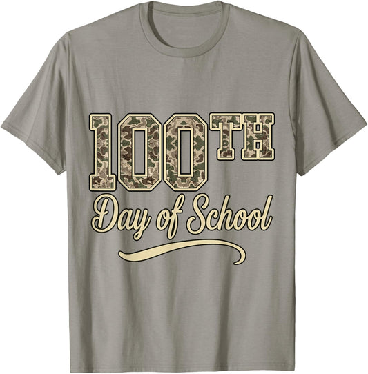 Retro 100 Day of School Boys Camo 100th Day of School Kids T-Shirt - T-Shirt | Sand