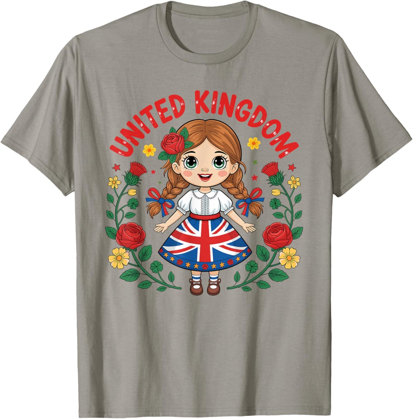 Cute United Kingdom Girl Dress with Union Jack Art for Kids T-Shirt - T-Shirt | Sand