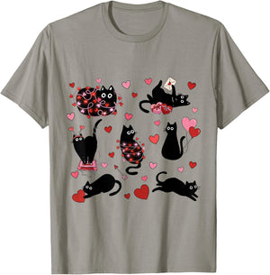 Funny Black Cat Valentine Heart Cat Lovers Animal Kitty Love T-Shirt - T-Shirt | Sand