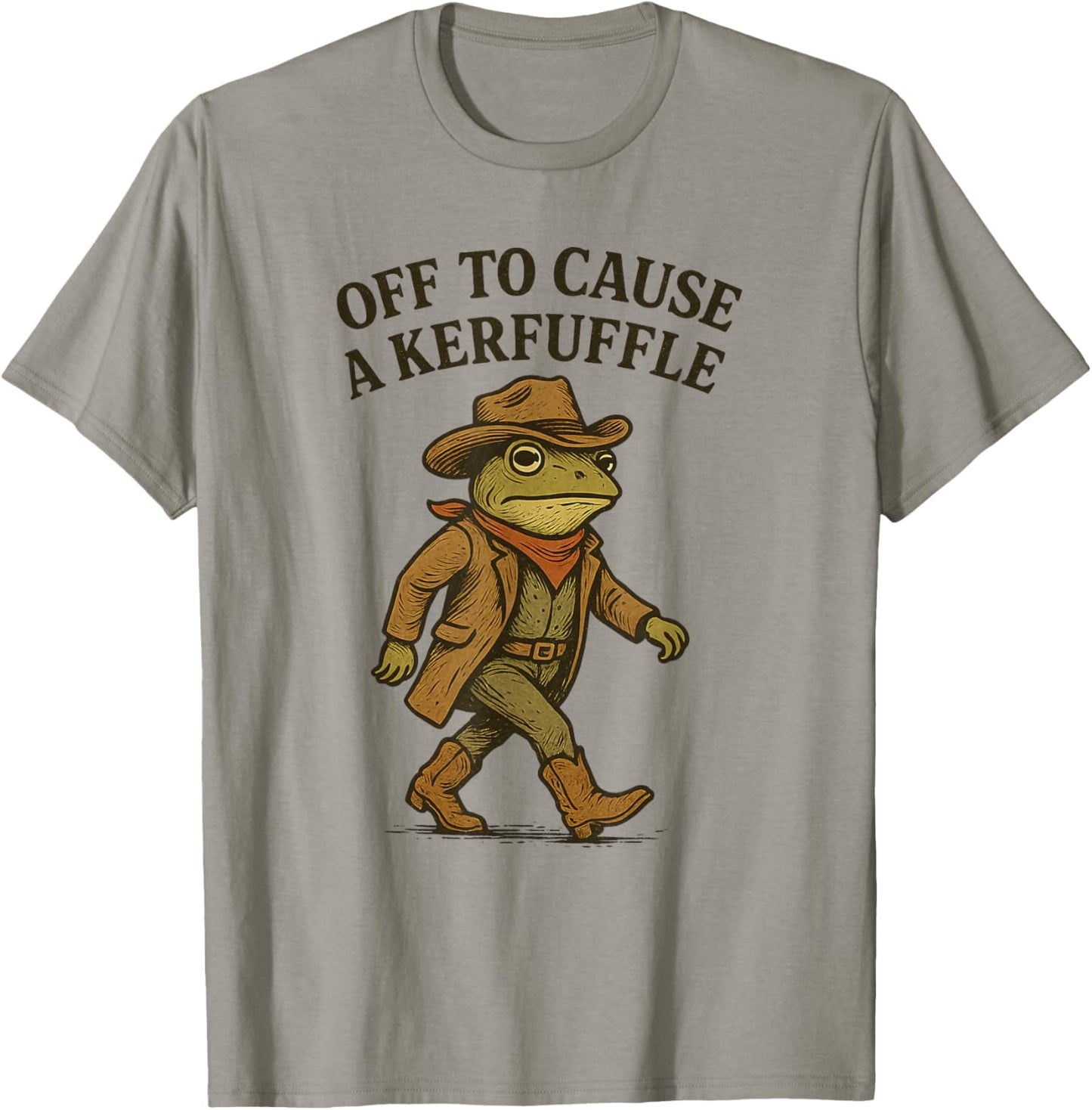 Cowboy Frog Off to Cause a Kerfuffle Vintage Adventure Wear T-Shirt - T-Shirt | Sand