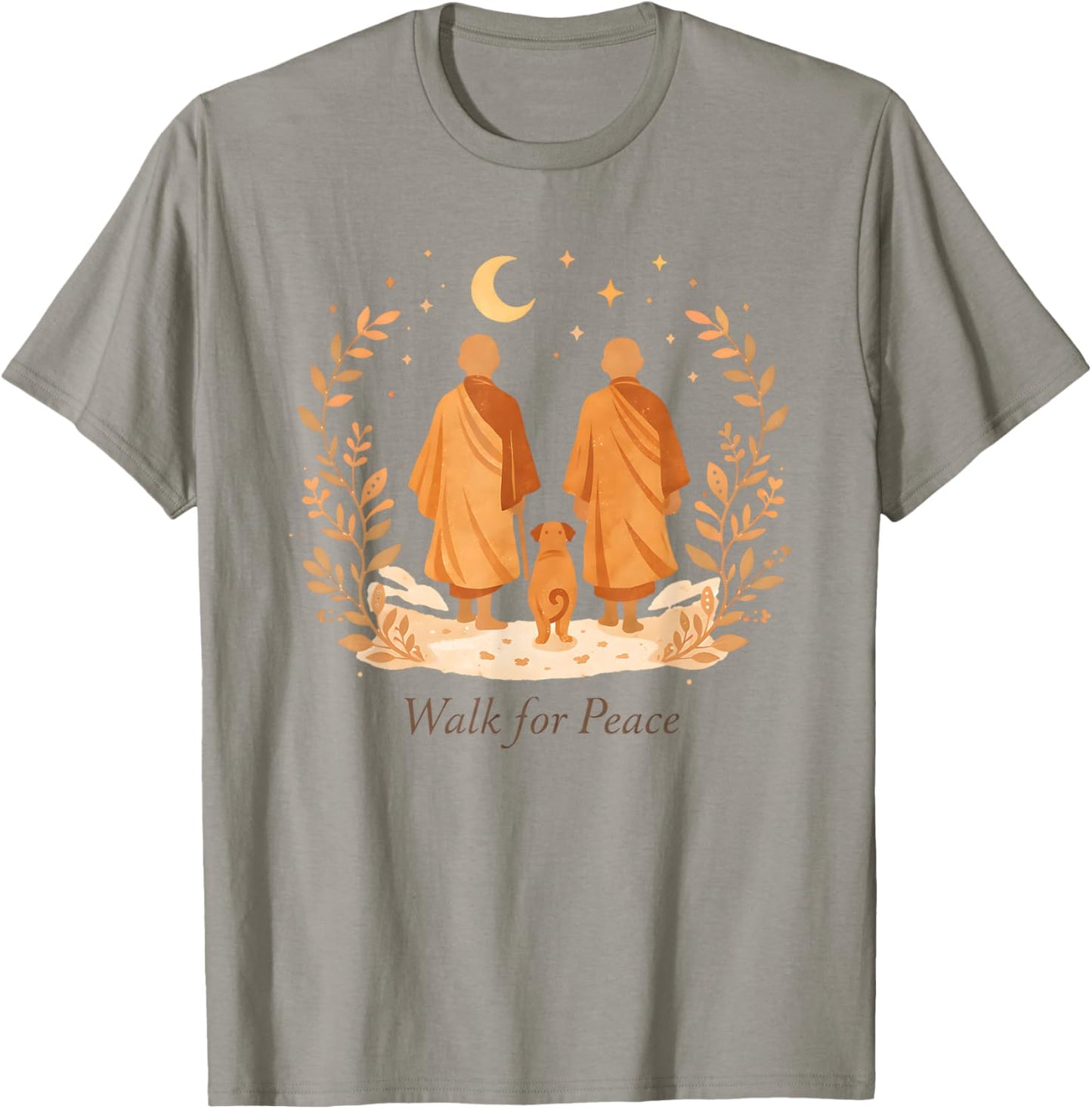 Minimalist Zen Art Walk for Peace Monks with Aloka Dog T-Shirt - T-Shirt | Sand