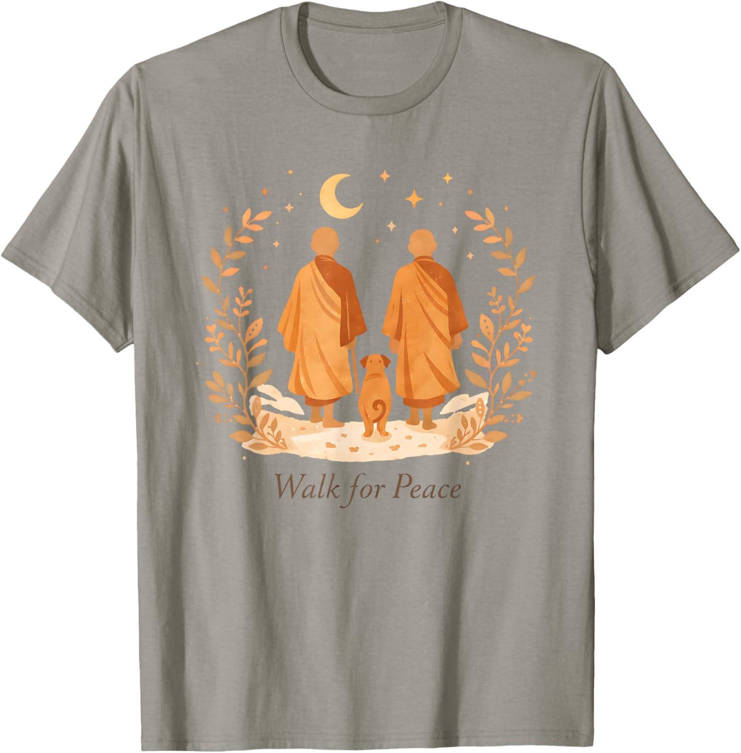 Minimalist Zen Art Walk for Peace Monks with Aloka Dog T-Shirt - T-Shirt | Sand
