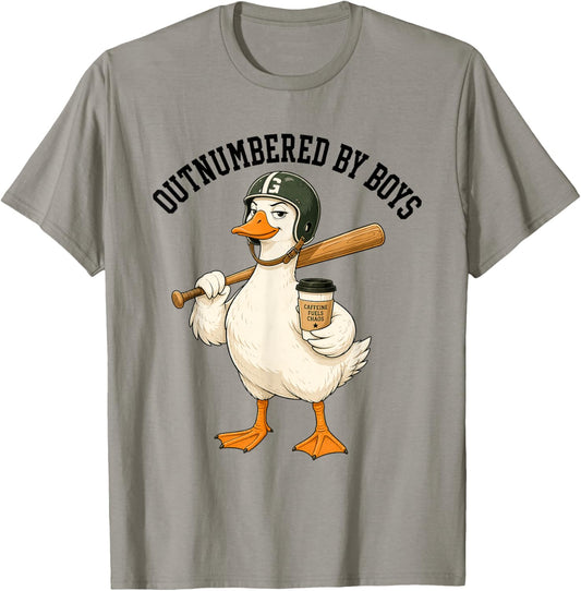 Funny Boy Goose Mothers Day Outnumbered By Boys Baseball T-Shirt - T-Shirt | Sand