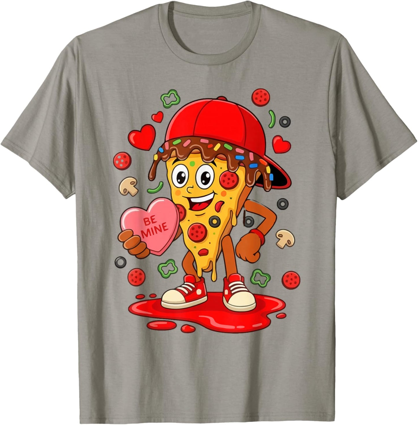 Funny Pizza Cartoon Slice Love Heart Valentine Art T-Shirt - T-Shirt | Sand