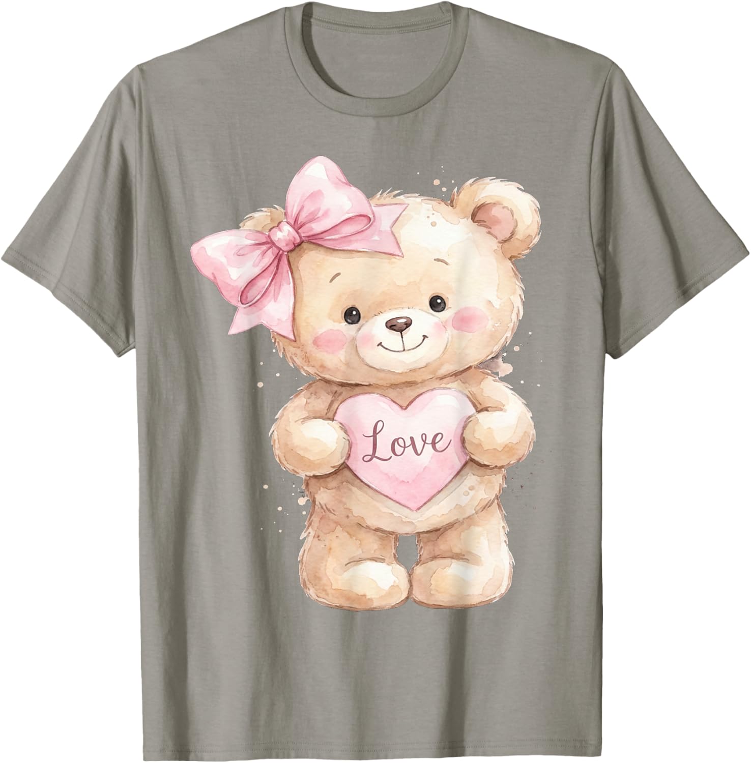 Cute Teddy Bear Women Valentines Shirt Girl Heart T-Shirt - T-Shirt | Sand