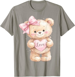Cute Teddy Bear Women Valentines Shirt Girl Heart T-Shirt - T-Shirt | Sand