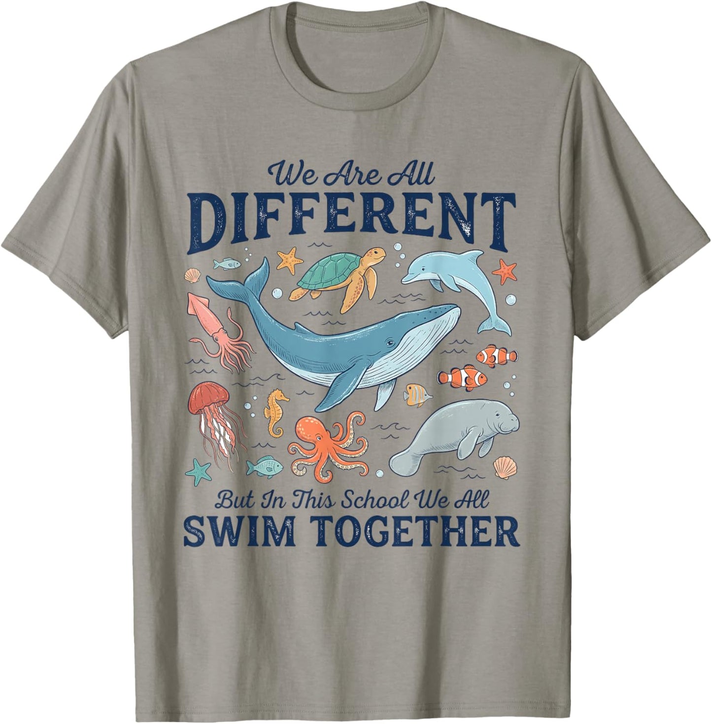Different Swim Together Ocean Animals School T-Shirt - T-Shirt | Sand