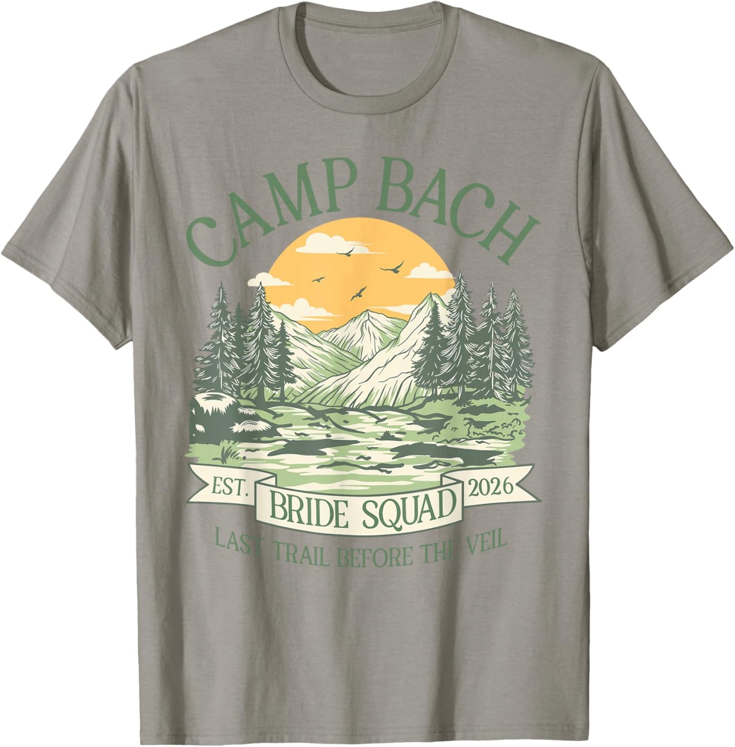 Camp Bach Est 2026 Retro Camping Bachelorette Bride Squad T-Shirt - T-Shirt | Sand