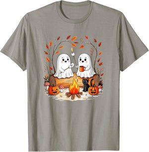 Retro Cute Ghost Funny Halloween Fall Camping Boo Ghosts T-Shirt - T-Shirt | Sand