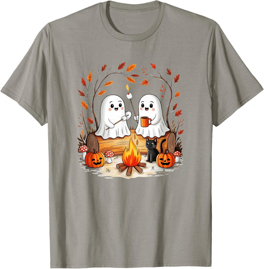 Retro Cute Ghost Funny Halloween Fall Camping Boo Ghosts T-Shirt - T-Shirt | Sand