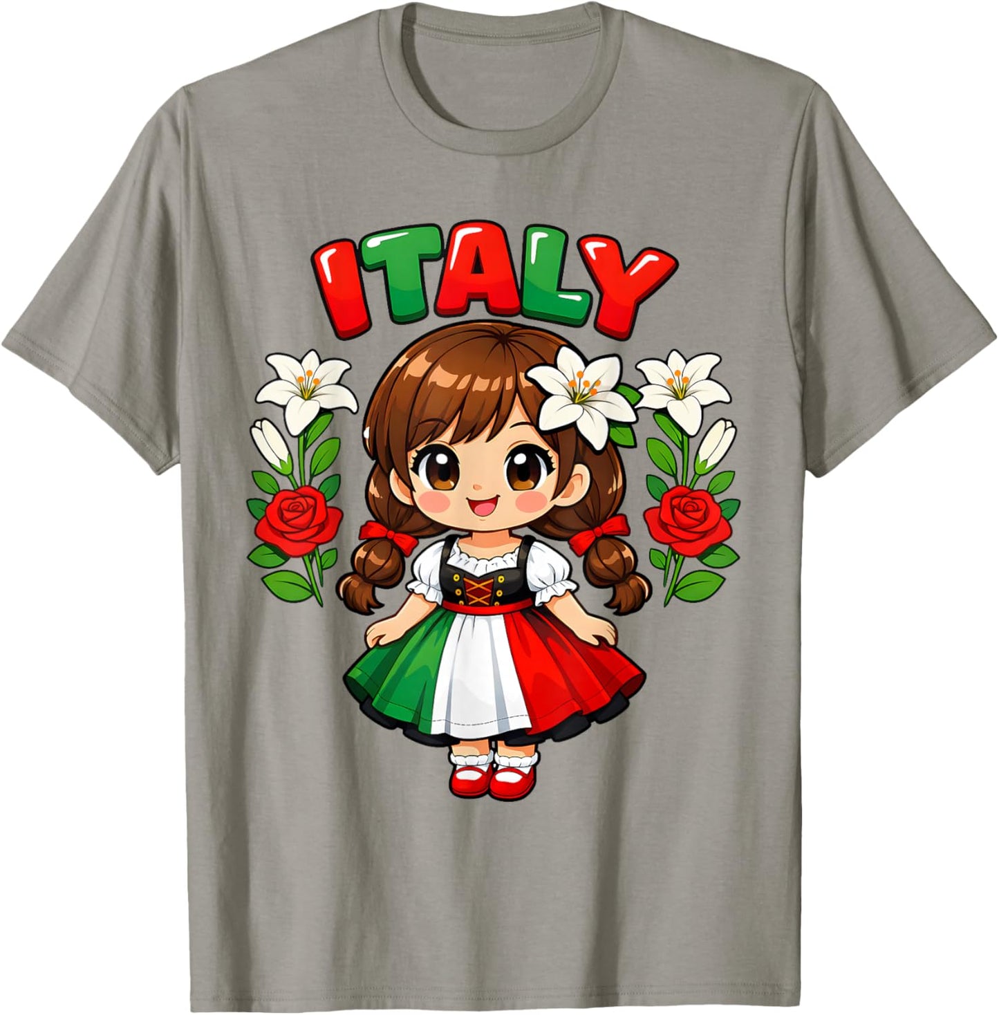 Cute Italy Girl Traditional Dress with Flowers for Kids T-Shirt - T-Shirt | Sand