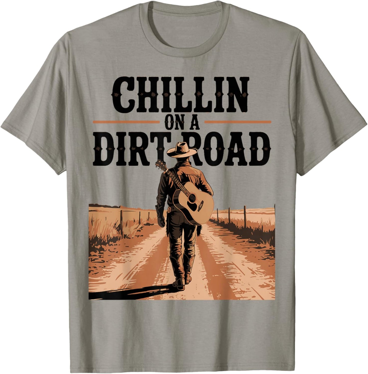 Chillin On A Dirt Road Folk Style Western Country Music T-Shirt - T-Shirt | Sand