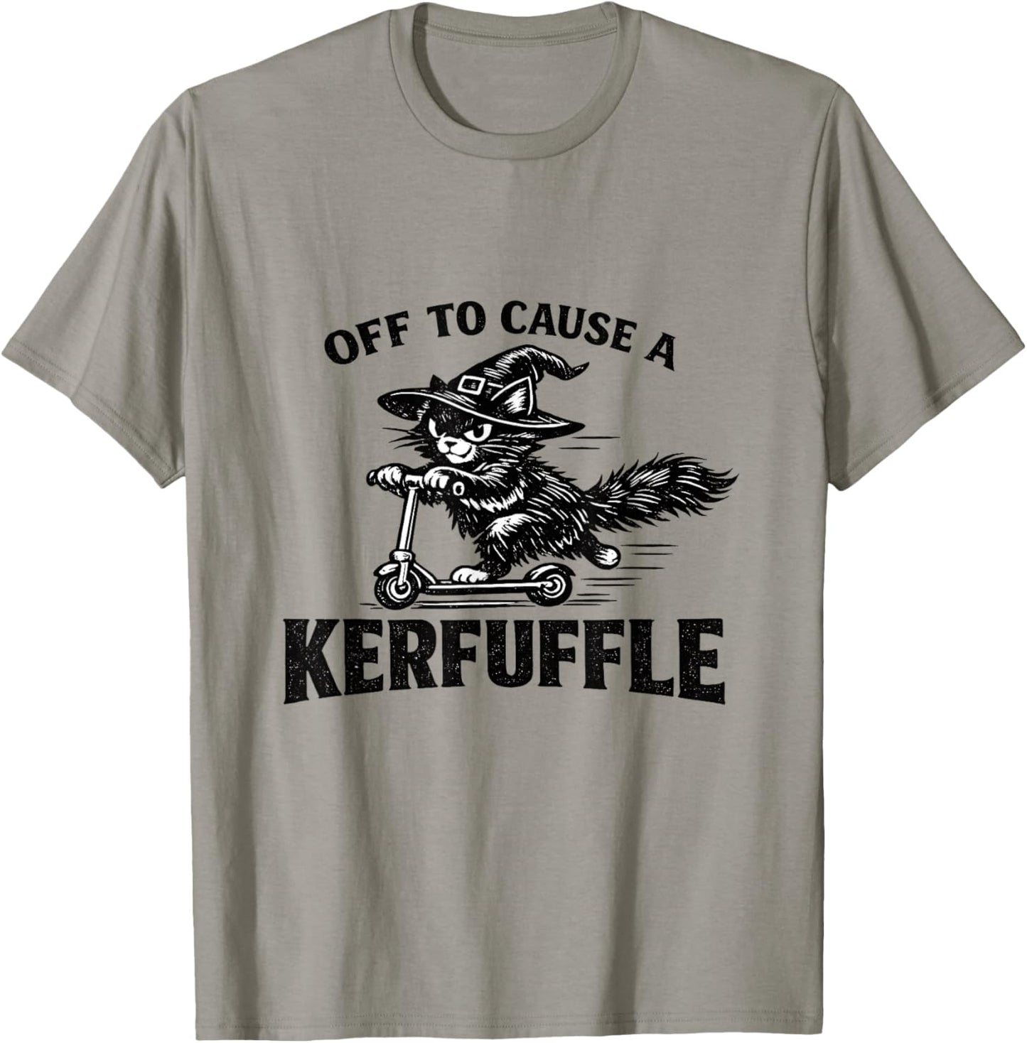Off to Cause a Kerfuffle Wizard Black Cat on Scooter T-Shirt - T-Shirt | Sand
