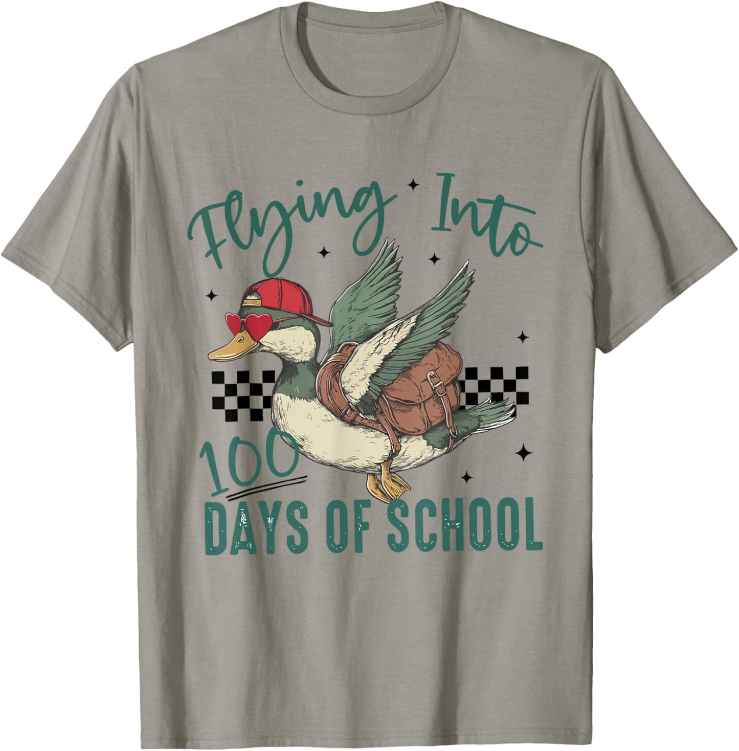 Flying Into 100 Days of School Duck Hunting 100 Days Smarter T-Shirt - T-Shirt | Sand