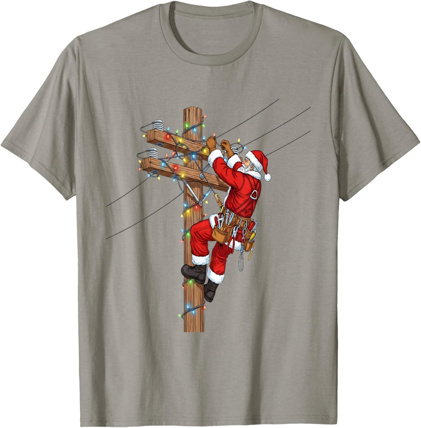 Funny Santa Lineman Christmas T-Shirt - T-Shirt | Sand