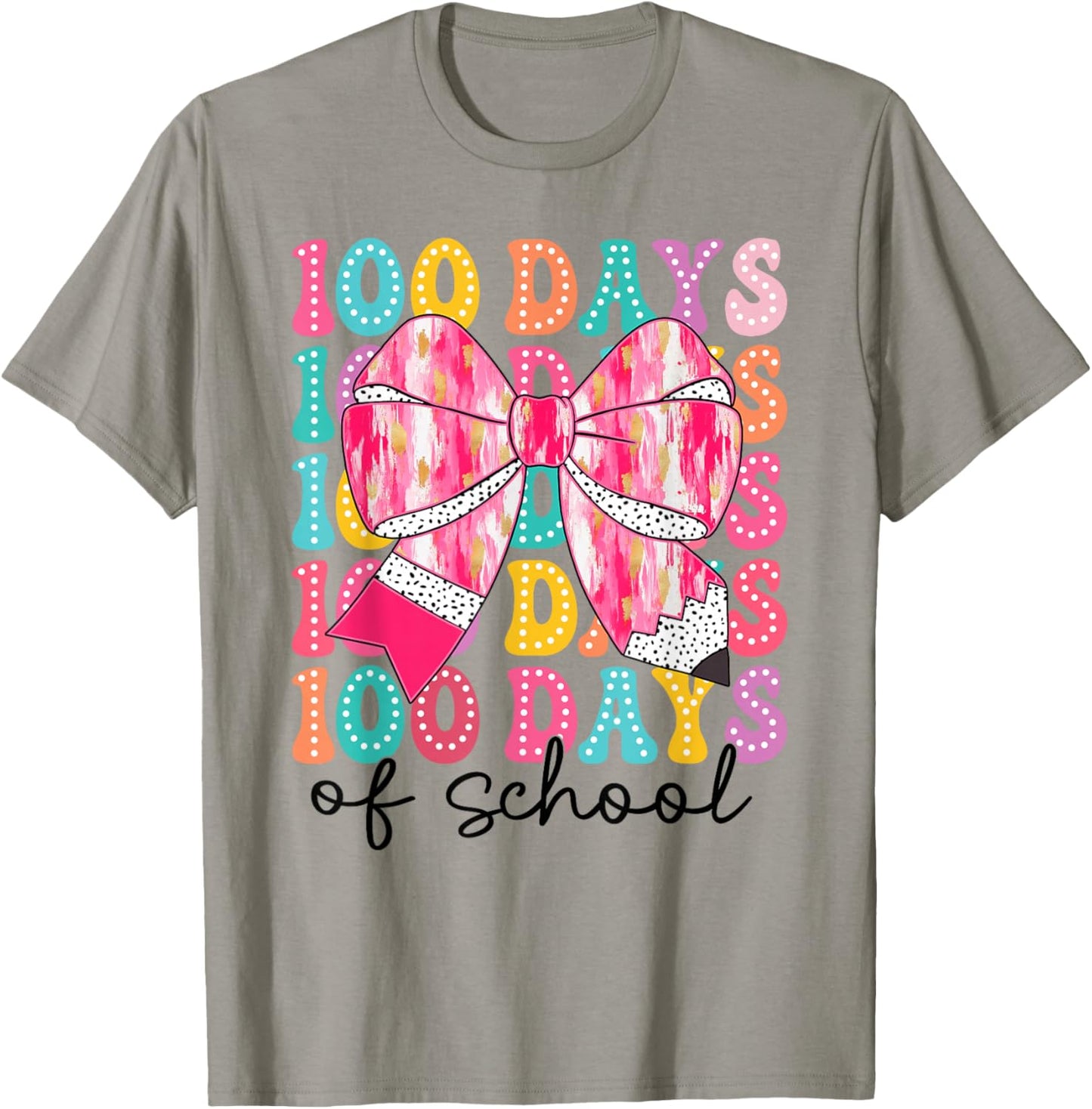 100 Days of School 100th Day Coquette Bow Girls Teacher T-Shirt - T-Shirt | Sand