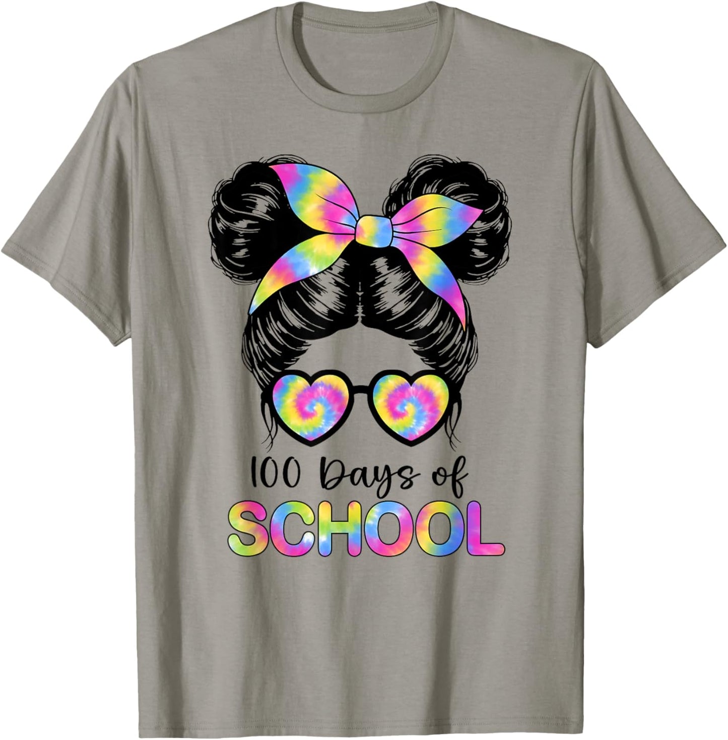 100 Days Smarter Girls Messy Bun Hair 100th Day of School T-Shirt - T-Shirt | Sand