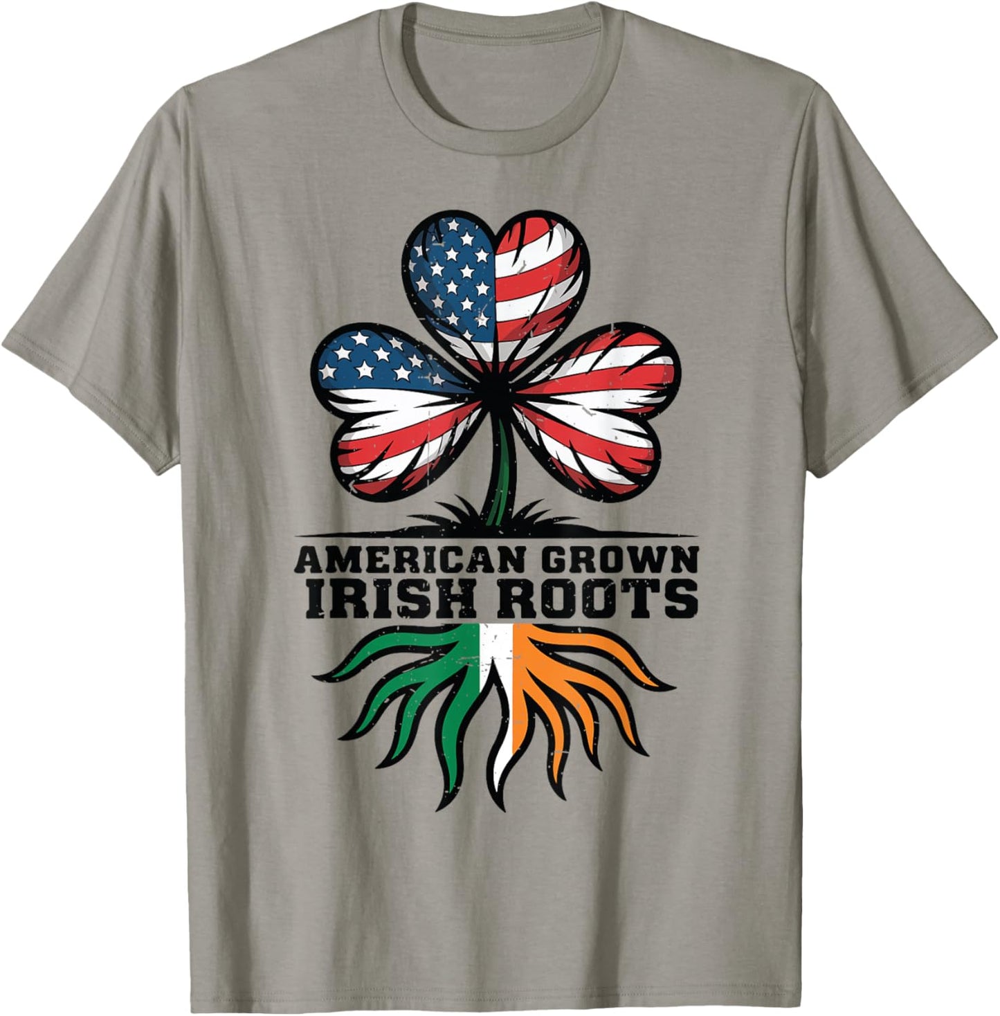 Men American Grown Irish Roots Flag Shamrock St Patricks Day T-Shirt - T-Shirt | Sand