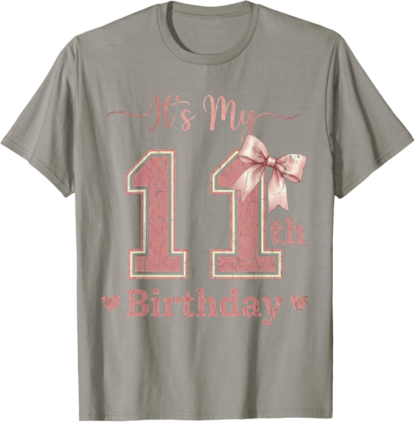It's My 11th Birthday Girl Coquette Bow Pink 11 Year Old T-Shirt - T-Shirt | Sand