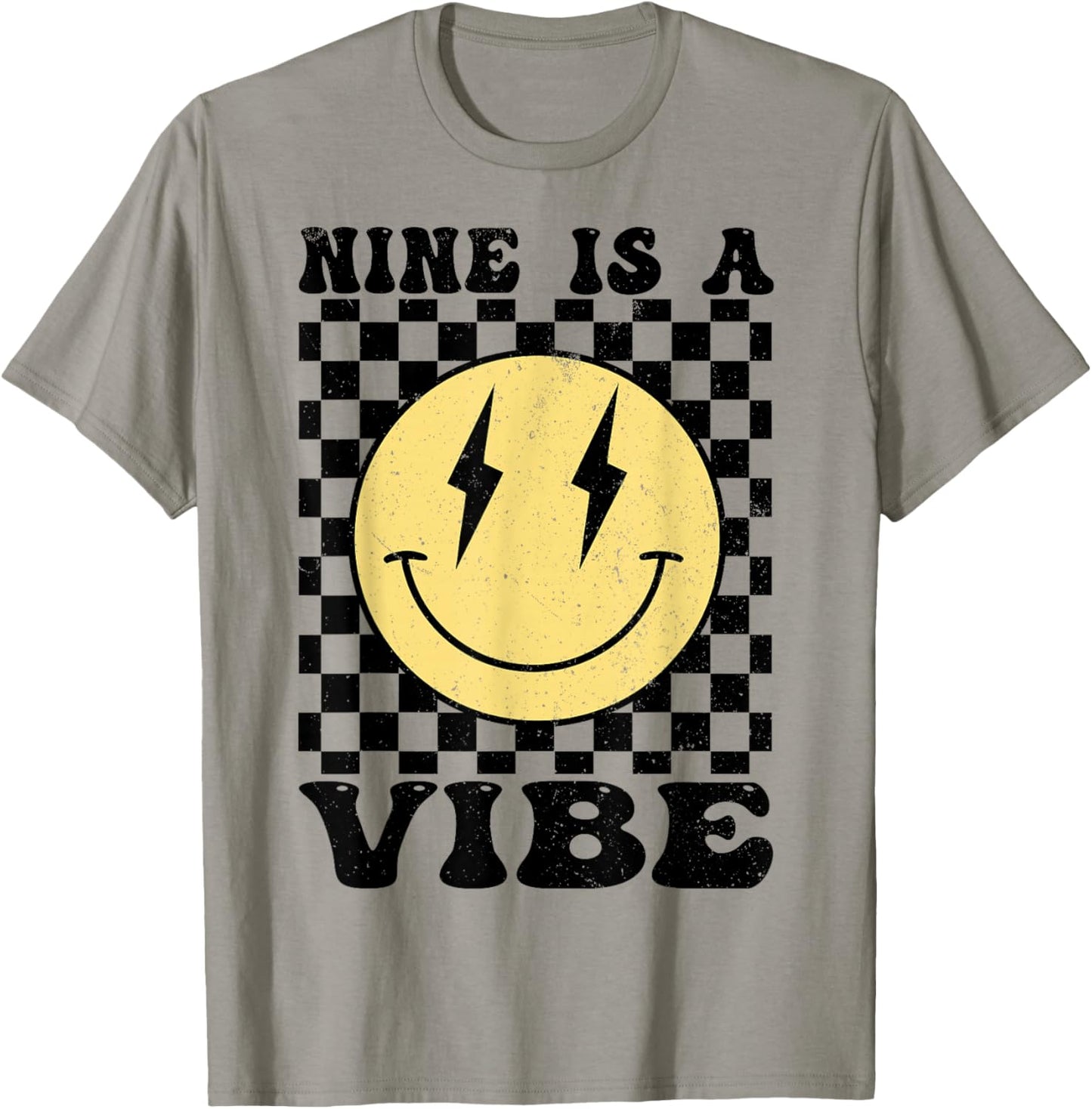 Nine is A Vibe 9 Years Old Birthday Happy Face 9th Birthday T-Shirt - T-Shirt | Sand