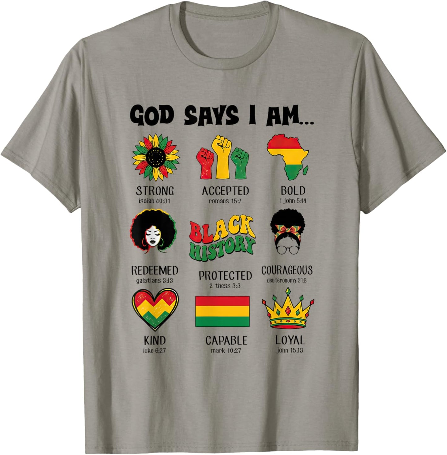 God Says I-Am Black History Afro Women Bible Verse Christian T-Shirt - T-Shirt | Sand