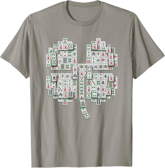 Lucky Mahjong Four Leaf Clover Shamrock Saint Patrick's Day T-Shirt - T-Shirt | Sand