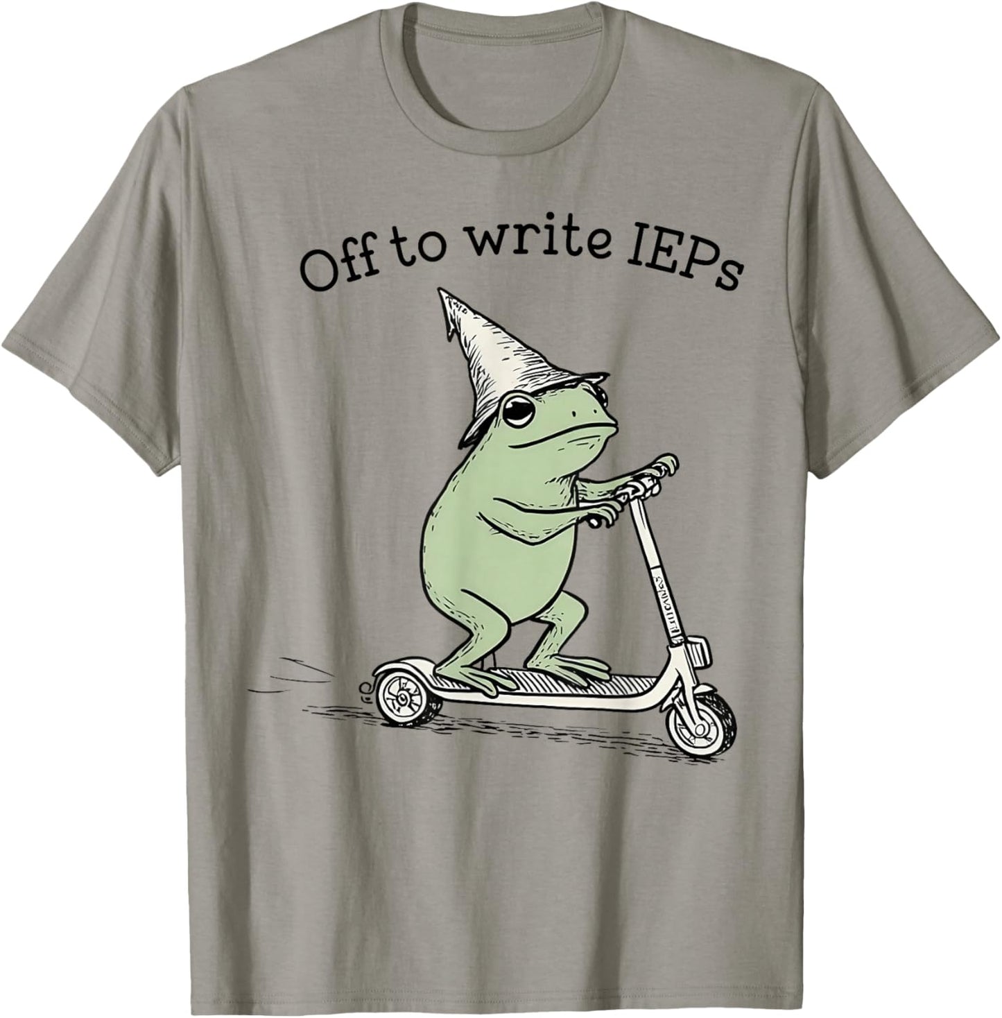 Off to Write IEPs - School Psychologist IEP Frog Scooter T-Shirt - T-Shirt | Sand