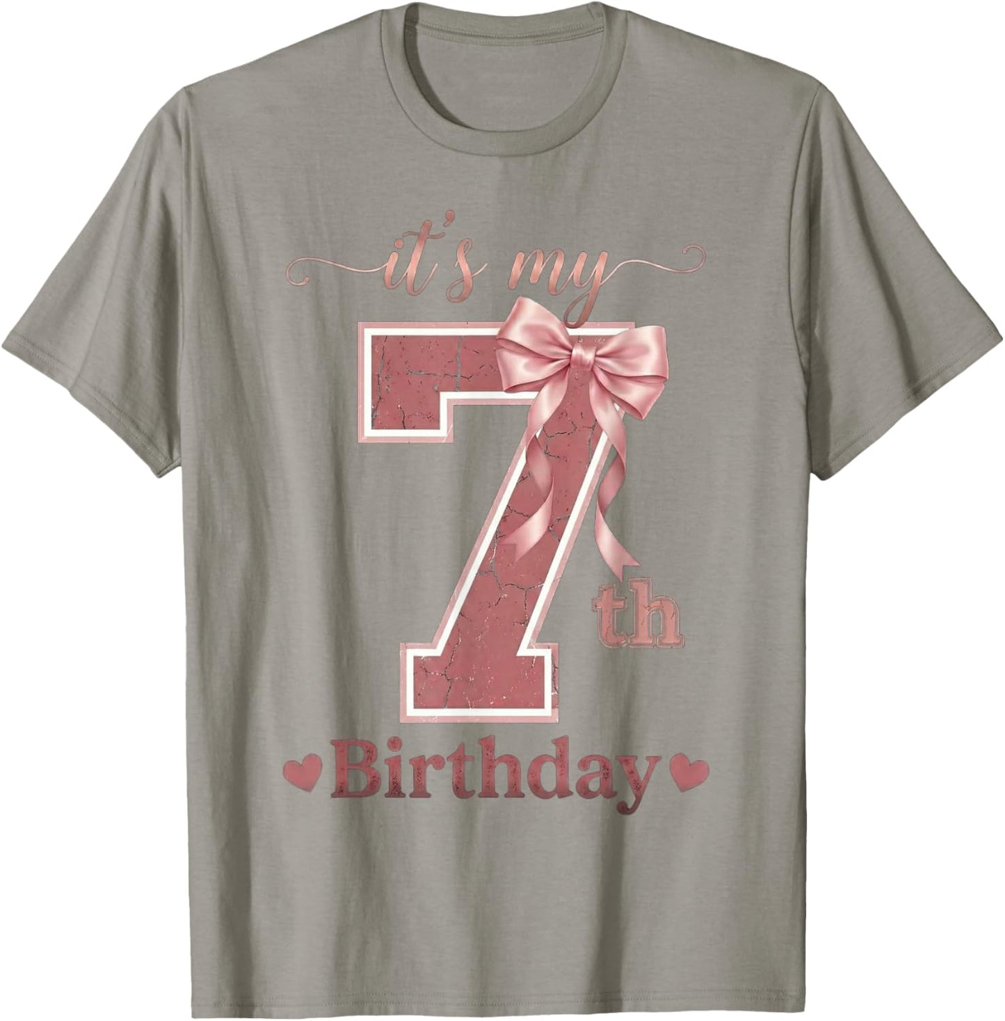 It's My 7th Birthday Girl Coquette Bow Pink 7 Year Old T-Shirt - T-Shirt | Sand