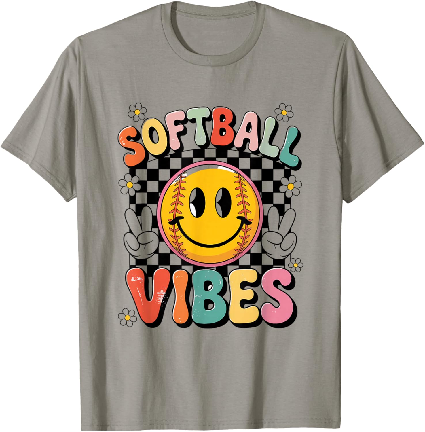Softball Vibes Softball Retro Groovy Game Day Girls Women T-Shirt - T-Shirt | Sand