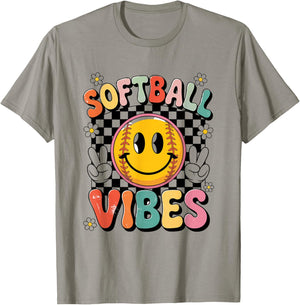 Softball Vibes Softball Retro Groovy Game Day Girls Women T-Shirt - T-Shirt | Sand