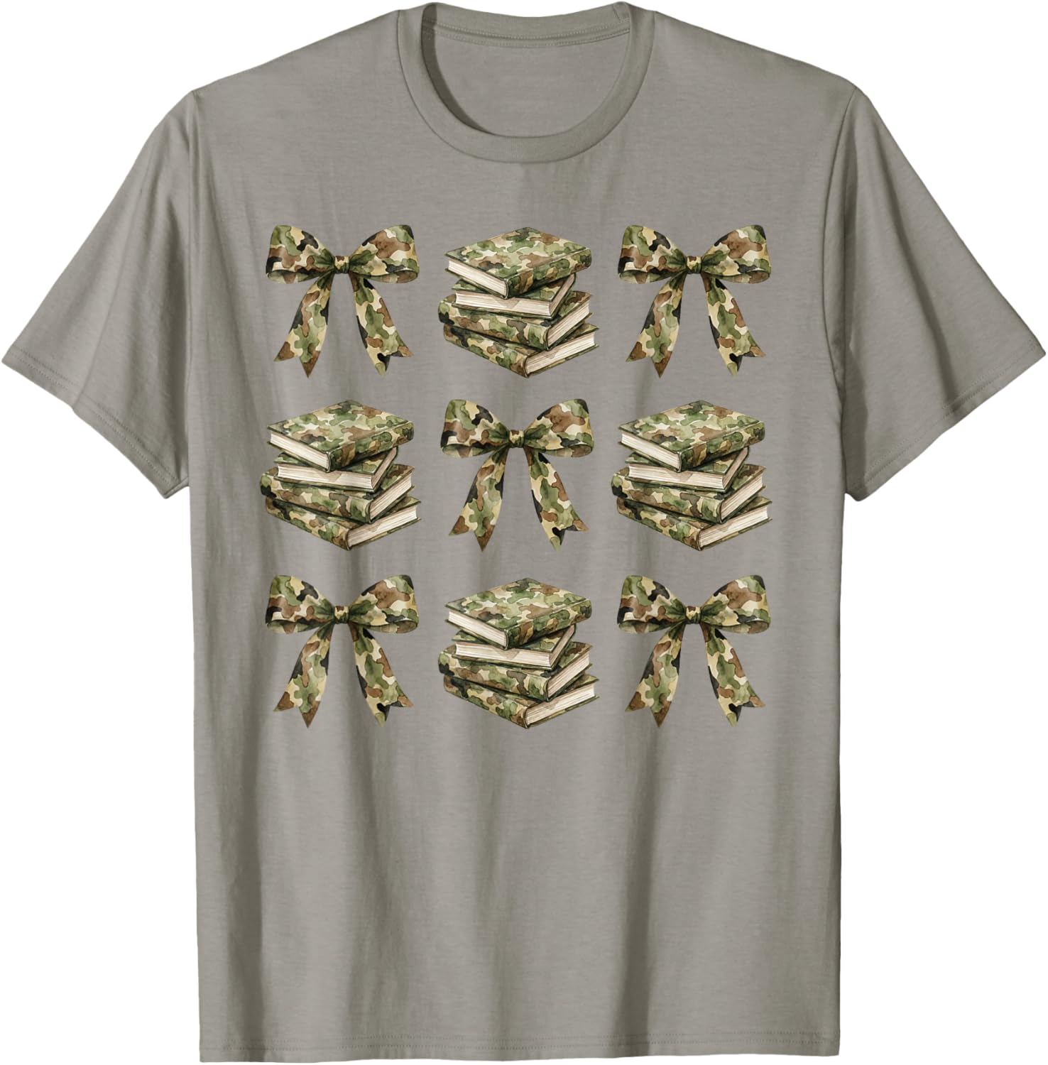 Camo Coquette Bow Teacher Bookish Girl Camouflage Reading T-Shirt - T-Shirt | Sand