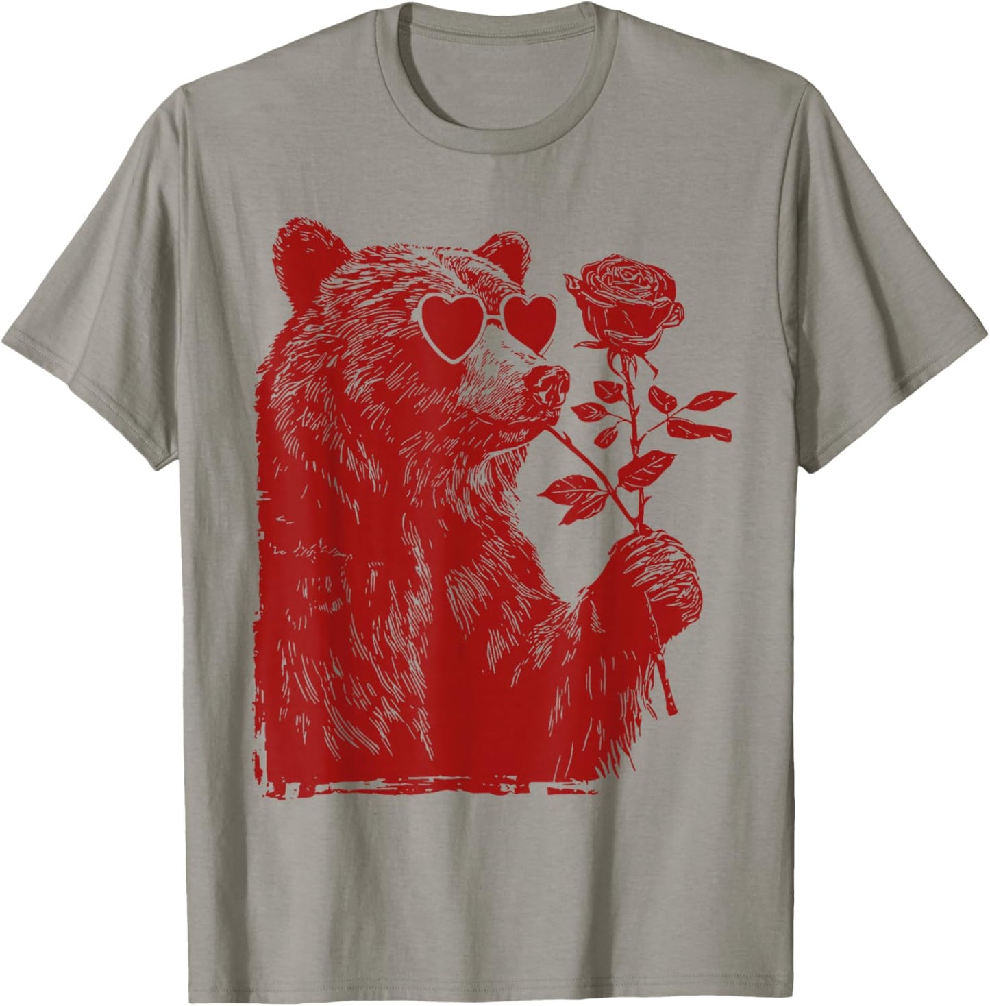 Valentine Bear with Heart Sunglasses Floral Romantic Animal T-Shirt - T-Shirt | Sand