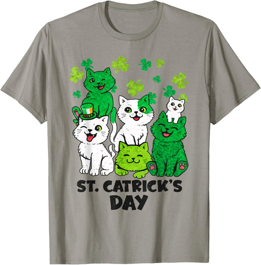 St Patricks Catricks Day Cats Saint Pattys Women Girls Kids T-Shirt - T-Shirt | Sand