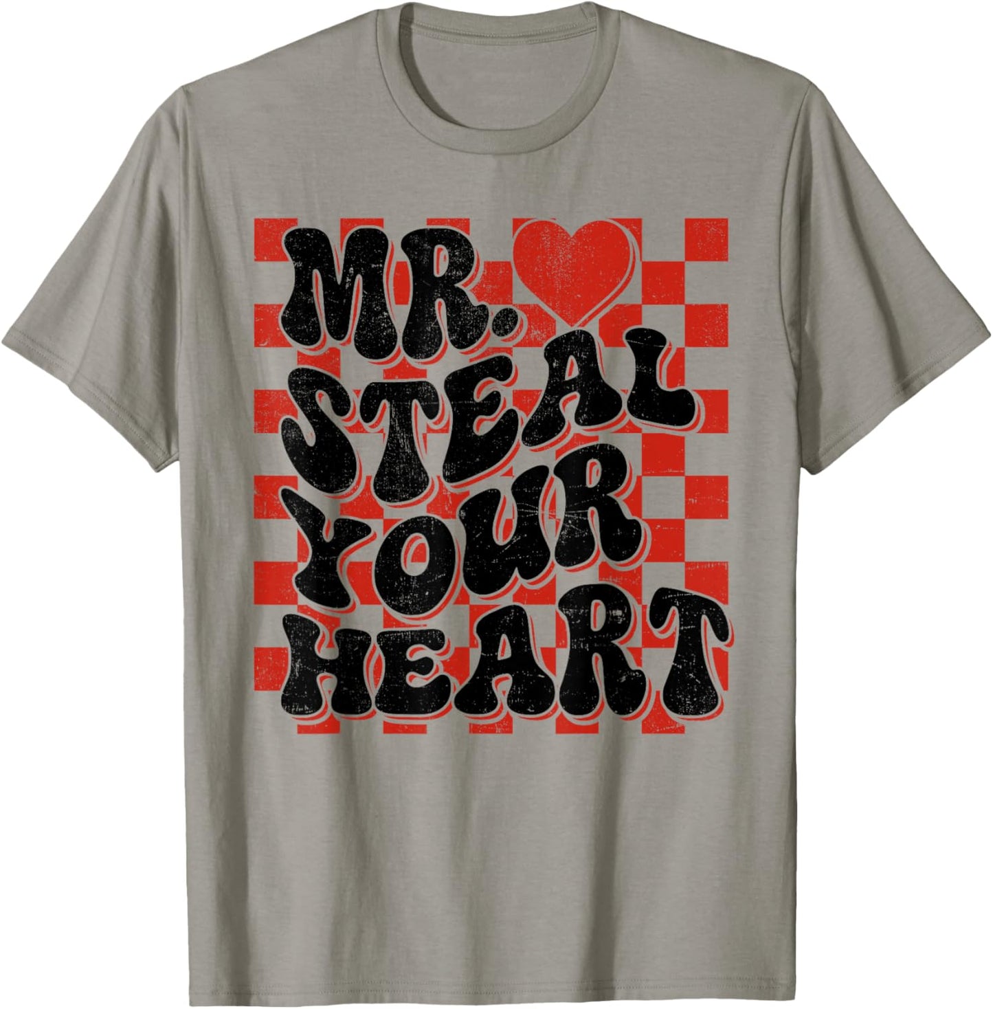 Cute Valentine Boy Mr Steal Your Heart Checkered Heart Kids T-Shirt - T-Shirt | Sand