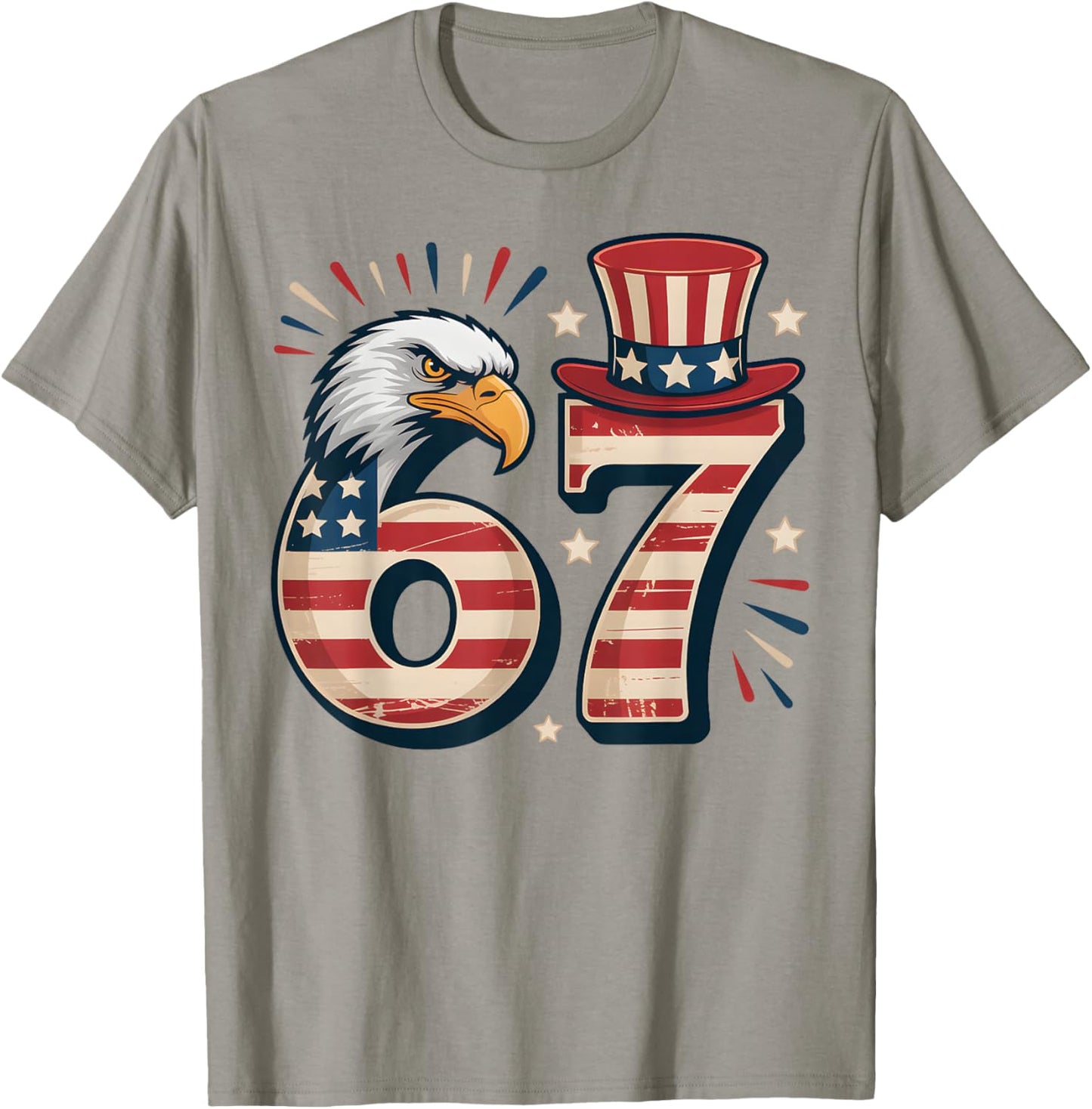 Vintage 67 Six Seven Eagle 4th of July Funny Meme USA Flag T-Shirt - T-Shirt | Sand