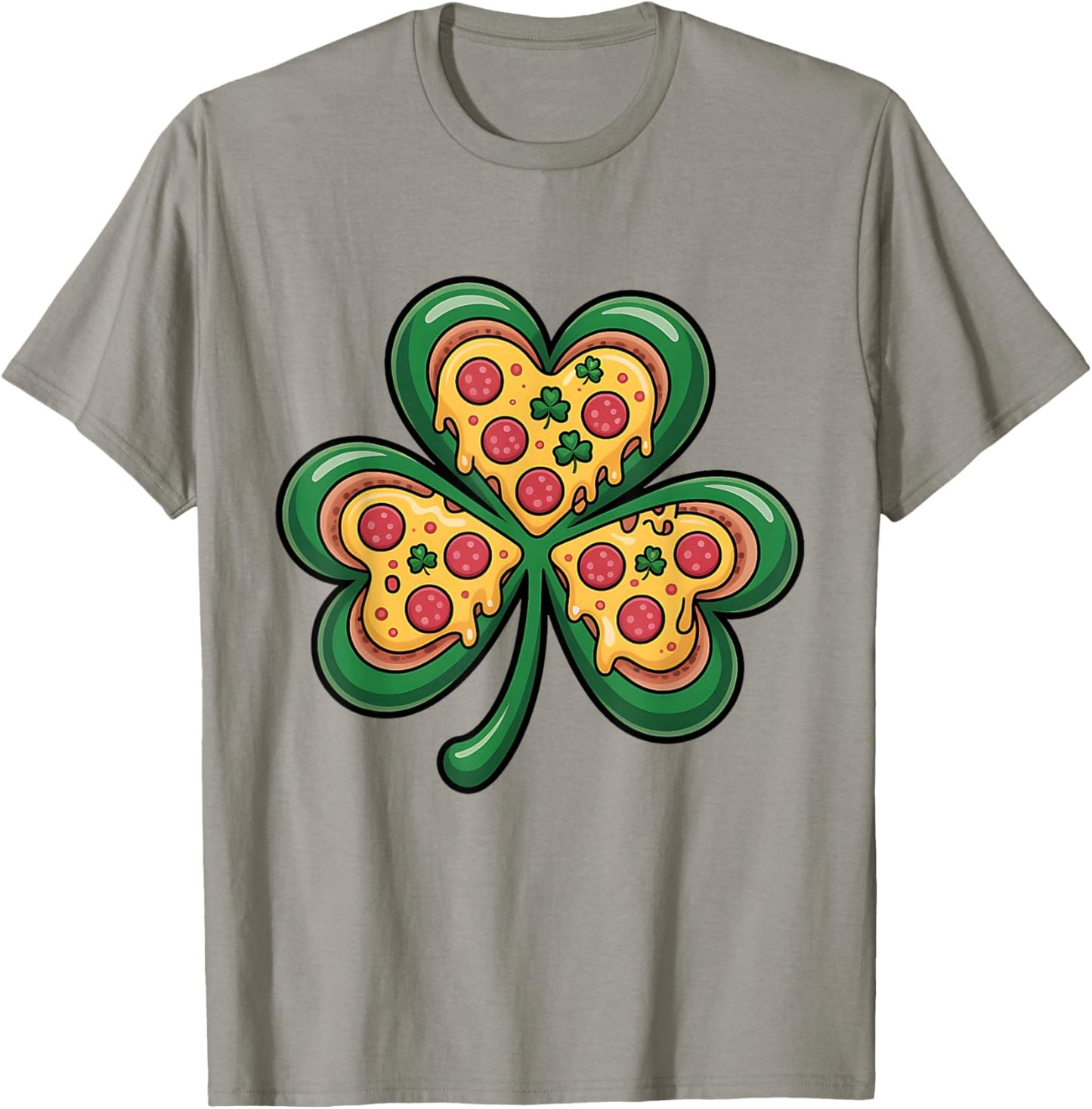 Funny Shamrock Pizza St Patrick’s Day Clover T-Shirt - T-Shirt | Sand