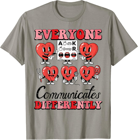 Everyone Communicates Differently Valentines Day Speech Kids T-Shirt - T-Shirt | Sand