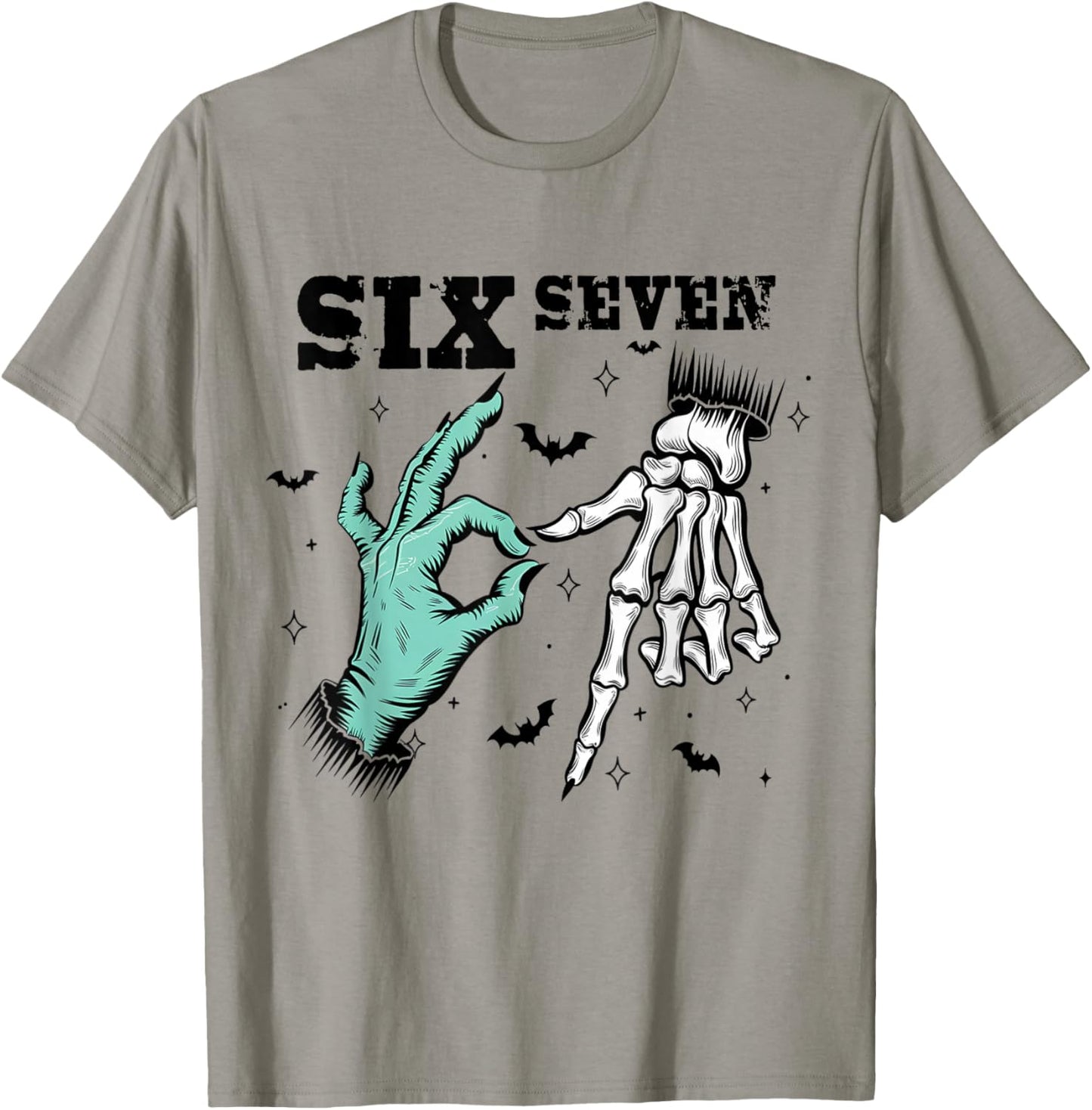 Funny 67 Meme Spooky Skeleton Six Seven Gen Alpha Slang T-Shirt - T-Shirt | Sand