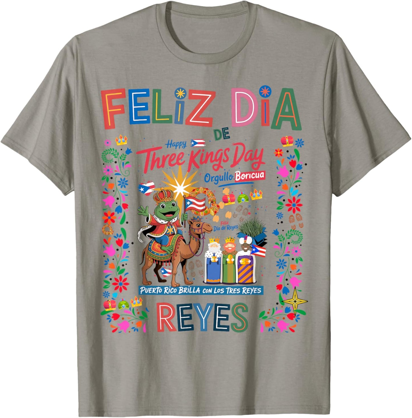 Three Kings Day Puerto Rican Women Idea & Coqui Frog Boricua T-Shirt - T-Shirt | Sand