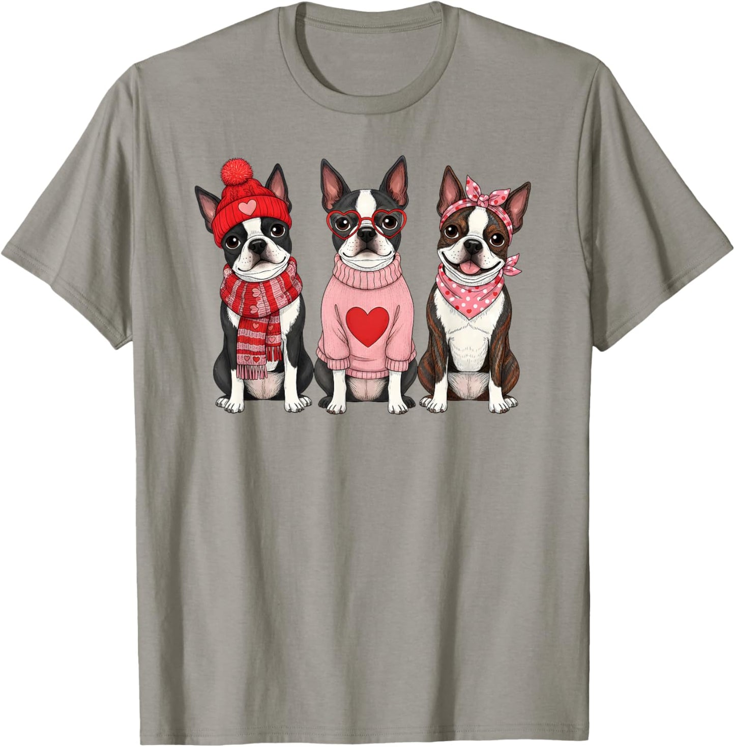 Cute Boston Terrier Valentine Dog T-Shirt - T-Shirt | Sand
