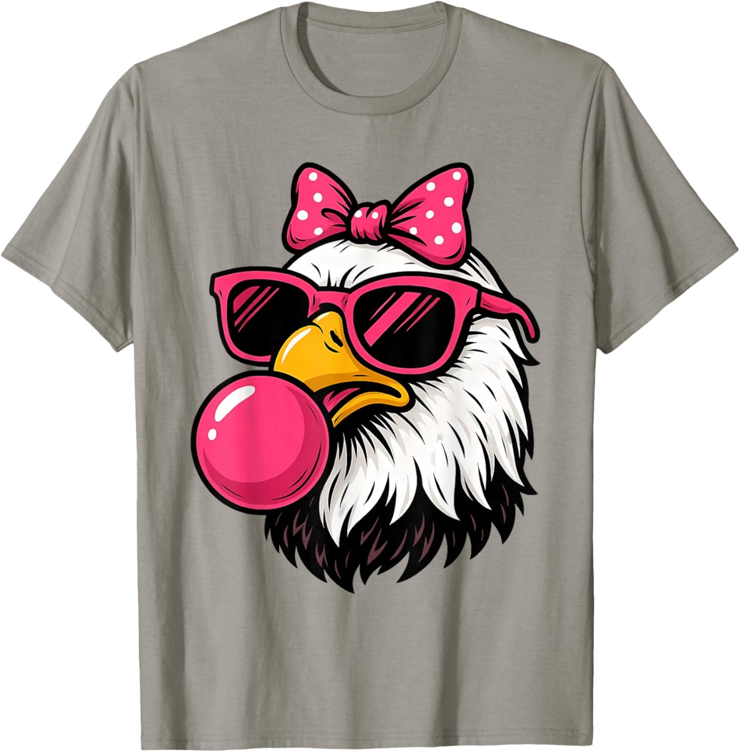 Bald Eagle Pink Sunglasses Bubblegum Bow Cute Girls Design T-Shirt - T-Shirt | Sand
