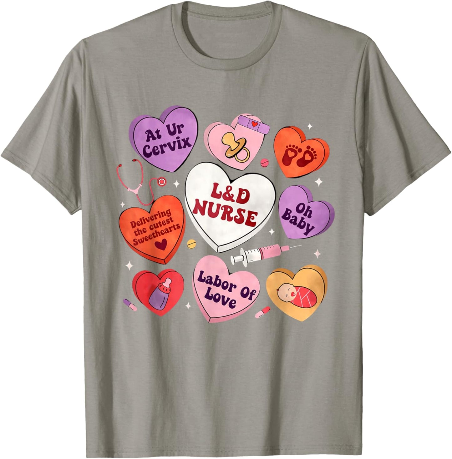 L&D Nurse Valentines Shirt Labor and Delivery Cute Candy T-Shirt - T-Shirt | Sand