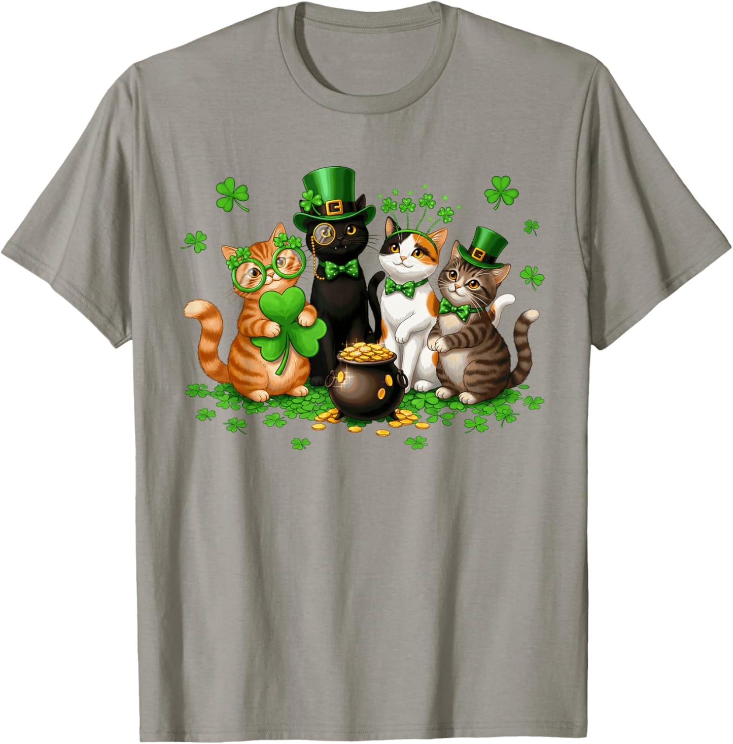 Funny Cat Kitten St. Patrick's Day Leprechaun Shamrocks Kids T-Shirt - T-Shirt | Sand