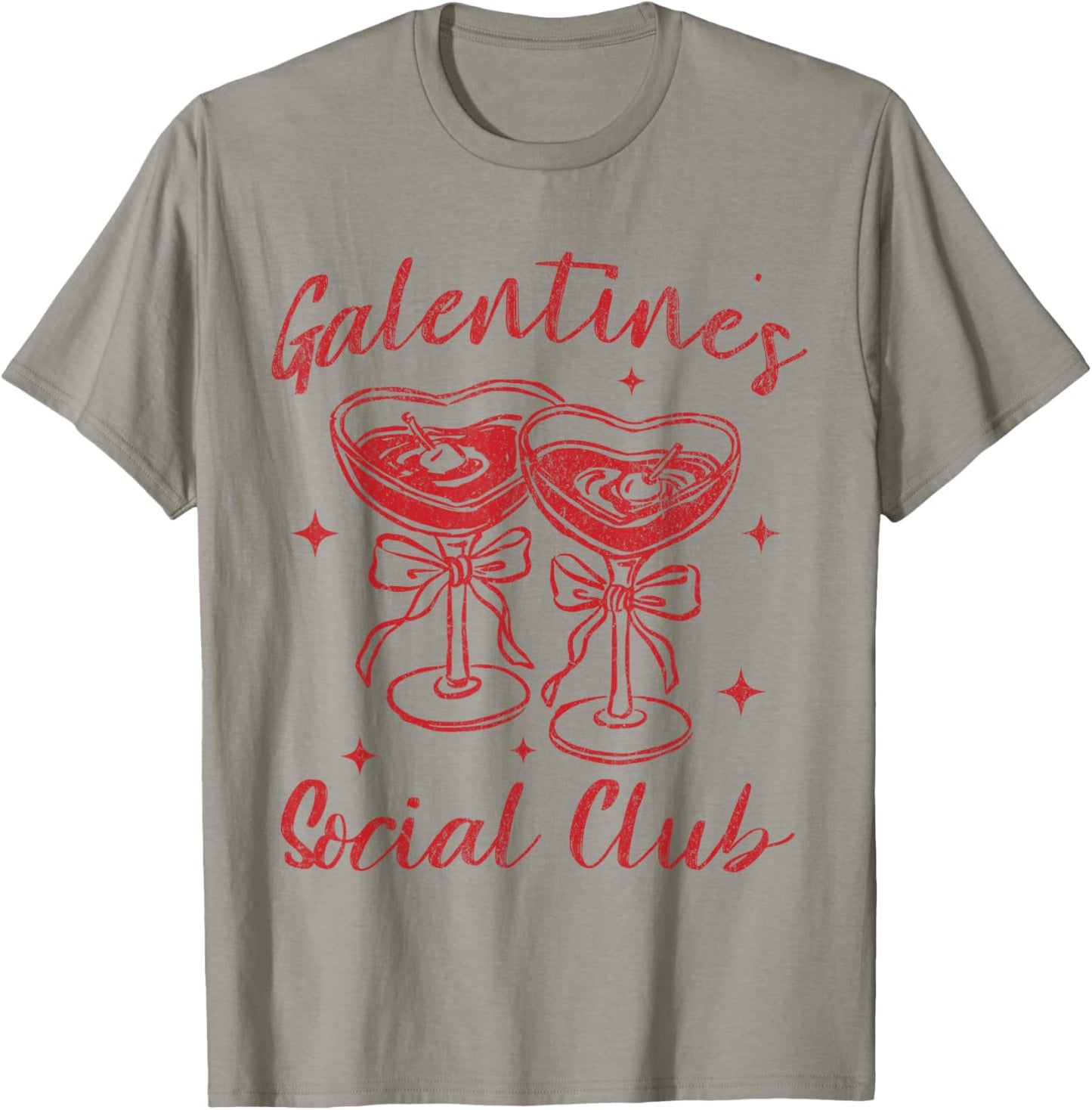 Valentines Day Galentine's Social Club Cherries Coquette Bow T-Shirt - T-Shirt | Sand