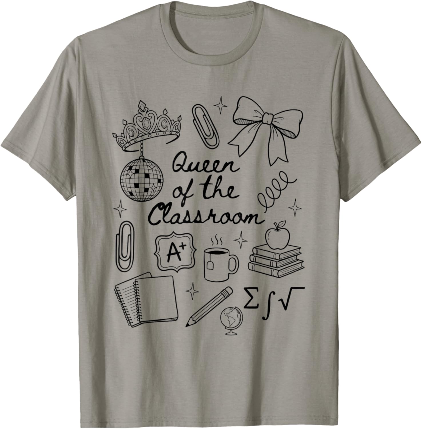 Preppy Teacher Queen of The Classroom Collage Coquette T-Shirt - T-Shirt | Sand