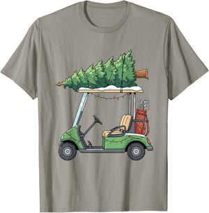 Golf Cart Christmas Tree Lights Funny Women Kids T-Shirt - T-Shirt | Sand