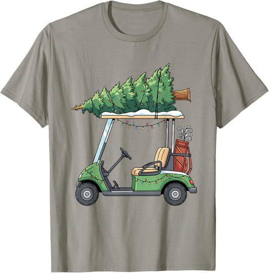 Golf Cart Christmas Tree Lights Funny Women Kids T-Shirt - T-Shirt | Sand